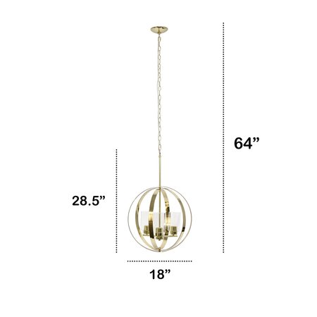 Lalia Home 3-Light 18" Adjustable Industrial Globe Hanging Metal and Clear Glass Ceiling Pendant, Gold LHP-3010-GL